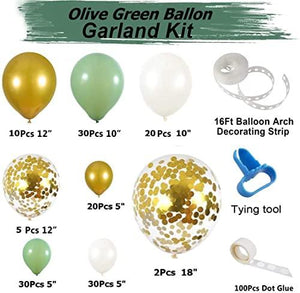 150pcs Olive Green Balloon Garland Arch Kit, Gold Confetti Balloons Sage Green Balloon and Gold Metallic Chrome Latex Balloons - Decotree.co Online Shop