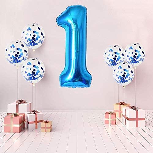 40" Number 1 Blue Balloon and Blue Confetti Balloons, Foil Mylar Blue Balloons Party Supplies for 1st Birthday Party, Baby Shower - Decotree.co Online Shop