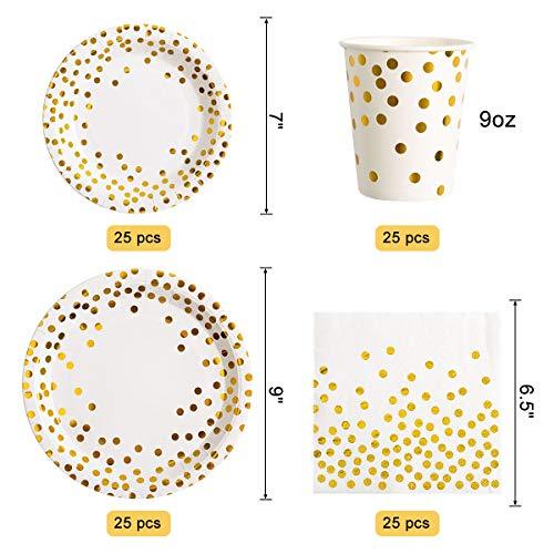 175 Piece Gold Party Supplies Set Serves 25 - Gold Paper Plates Napkins Cups with Gold Plastic Silverware Sets for Wedding Bridal Shower Baby Shower Holiday Parties - Decotree.co Online Shop