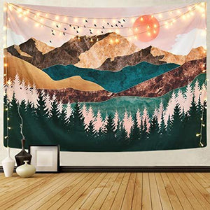 Mountain Tapestry Forest Tree Tapestry Sunset Tapestry Nature Landscape Tapestry Wall Hanging for Room(51.2 x 59.1 inches) - Decotree.co Online Shop