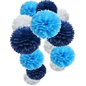 Paper Flower Tissue Pom Poms Party Supplies (Navy Blue,Turqoise Blue,White,12pc) - Decotree.co Online Shop