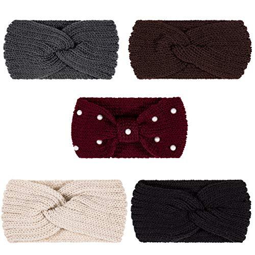 5 Pieces Knit Headbands Winter Ear Warmers, Hair Scrunchies Scarves for Women Girls - Decotree.co Online Shop