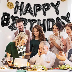 Happy Birthday Banner (3D Black) Mylar Foil Letters | Inflatable Party Decor and Event Decorations for Kids and Adults | Reusable, Ecofriendly Fun - Decotree.co Online Shop
