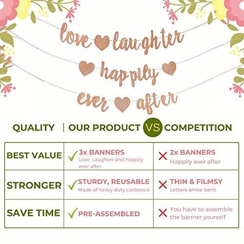 3Pcs Rose Gold Glitter Love Laughter and Happily Ever After Banner - Wedding Shower Decorations, Bridal Shower Decorations - Decotree.co Online Shop