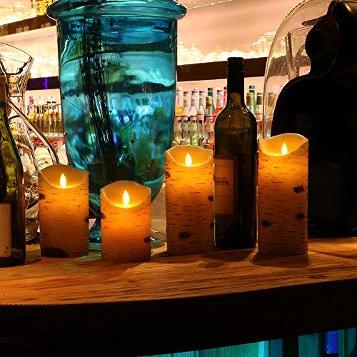 flameless led Candles Set of 6 Birch bark Pillar Candle Remote Control with 10 Key Wax Flickering Light Pillar Battery Operated - Decotree.co Online Shop