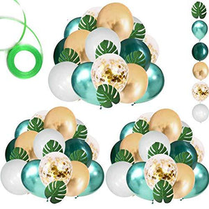68 Pack Jungle Safari Baby Shower Balloons, 12 Inches Green White Gold Confetti Balloons with 12pcs Palm Leaves - Decotree.co Online Shop