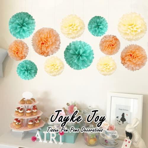 12 Pcs Tissue Pom Poms Decorations, Tissue Paper Flowers Kit for Birthday, Baby Shower, Classroom, Nursery, Graduation, Bridal Shower, Bachelorette Party (Mint Green, Peach, Beige Mixed) - Decotree.co Online Shop