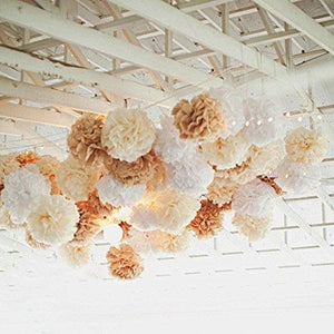 10PCS Mixed Cream Tan Brown White Party Tissue Paper Pom Poms Rustic Wedding Vintage Baby Shower Birthday Nursery Hanging Decoration - Decotree.co Online Shop