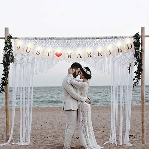 Just Married Banner, Wedding Bunting Banner with LED Fairy String Light, Hanging Sign Garland Pennant Photo Booth Props - Decotree.co Online Shop
