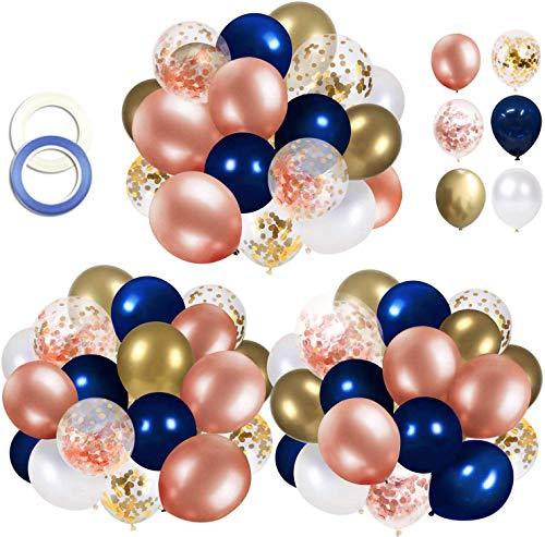 68 Pack Navy Blue Rose Gold Confetti Latex Balloons, 12 inch Birthday Balloons with 65 Feet balloon - Decotree.co Online Shop