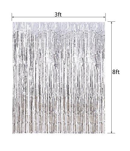 2pcs 3ft x 8.3ft Silver Metallic Tinsel Foil Fringe Curtains Photo Booth Props for Birthday Wedding - Decotree.co Online Shop