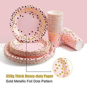 Pink and Gold Party Supplies ââââ‚?Disposable Dinnerware Set Serves 25 Gold Dots on Pink Paper Plates Cups and Napkins, Gold Plastic Knives Spoons Forks for Baby Shower Wedding Party Bridal Shower - Decotree.co Online Shop