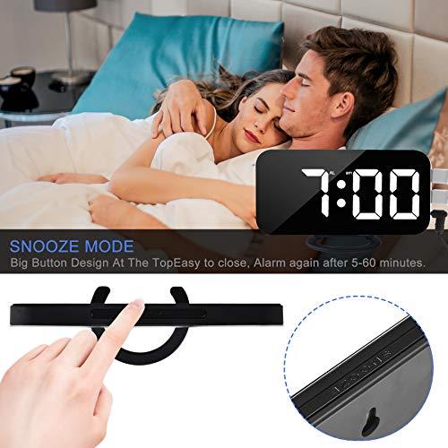Digital Alarm Clocks,7" LED Mirror Electronic Clock,with 2 USB Charging Ports,Snooze Mode,Auto Adjust Brightness,Modern Desk Wall Clock for Bedroom Living Room Office - Decotree.co Online Shop