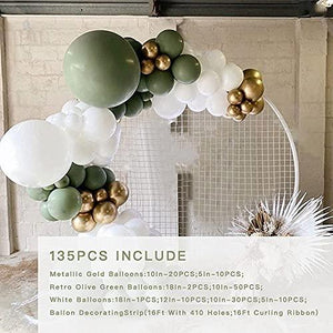 Retro Olive Green Balloon Kit 135PCS 18In 12In 10In 5In Metallic Gold Balloon Arch Garland - Decotree.co Online Shop