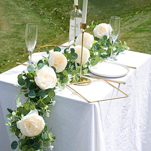 6ft 5pcs Artificial Rose Vine Decorations Hanging Eucalyptus Garland with Champagne Rose for Wedding Arch - Decotree.co Online Shop