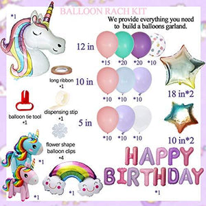 138Pcs Pastel Unicorn Birthday Balloons Arch Kit 12''10''5'' Purple Pink Tiffany Blue Balloons Set with Rainbow Unicorn Balloons Happy Birthday Balloons for Baby Shower Girls Birthday Party Supplies - Decotree.co Online Shop