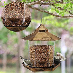 Wild Bird Feeder Hanging for Garden Yard Outside Decoration, Hexagon Shaped with Roof - Decotree.co Online Shop