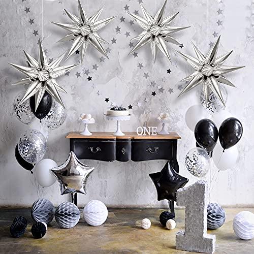 24 Pcs Explosion Star Foil Balloons- 12 Point Star Balloons,Silver Starburst Cone Mylar Balloons Spike Balloons for Party Supplies Christmas Birthday Wedding Baby Shower - Decotree.co Online Shop
