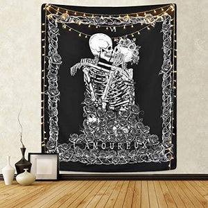 Skull Tapestry The Kissing Lovers Tapestry Black Tarot Tapestry Human Skeleton Tapestry for Room - Decotree.co Online Shop