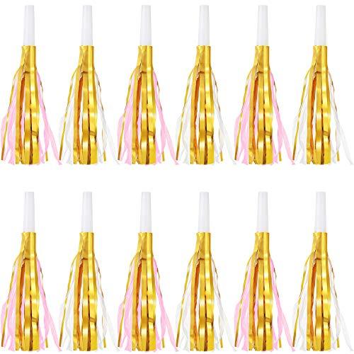 24 Pieces Glitter Metallic Fringed Noise Maker Musical Blowouts Whistle Fringed Party Blower for Kids Birthday Baby Shower New Year Party Favor Supplies - Decotree.co Online Shop