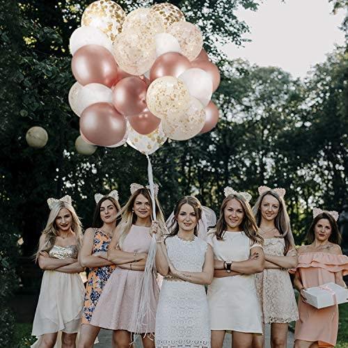 60 Pack Rose Gold Balloons + White Balloons + Confetti Balloons w/Ribbon for Bridal & Baby Shower Parties | Latex Balloon Decorations - Decotree.co Online Shop