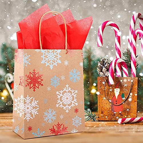 24 PCS Christmas Kraft Gift Bags with Tissue Paper, Christmas Paper Gift Bags with Handle Christmas Goody Bags - Decotree.co Online Shop