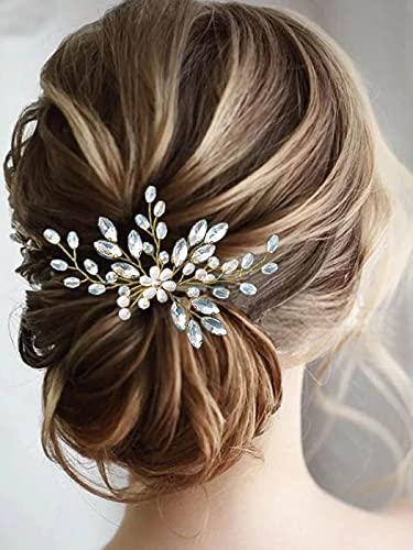 Pearl Bride Wedding Hair Pins Crystal Bridal Head Piece Rhinestones Hair Accessories for Women and Girls (Gold) - Decotree.co Online Shop