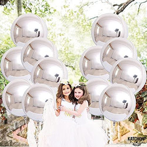 Pack of 12 | Big 22 Inches 360 Degree Round Metallic Helium Silver Balloons | 4D Sphere Mylar Foil Mirror Finish | Birthday Party Supplies - Decotree.co Online Shop