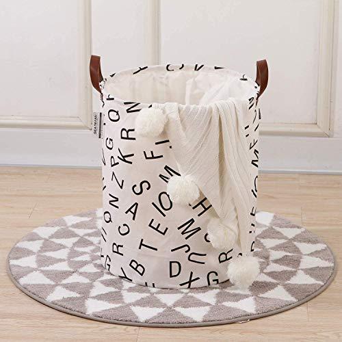 Sea Team Letter Pattern Laundry Hamper Canvas Fabric Laundry Basket Collapsible Storage Bin with PU Leather Handles and Drawstring Closure, 19.7 by 15.7 inches, Black - Decotree.co Online Shop