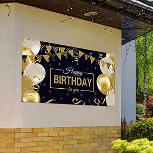 Happy Birthday Backdrop Banner Extra Large Black and Gold Sign Poster for Men Women Birthday Anniversary Party Photo Booth Backdrop - Decotree.co Online Shop
