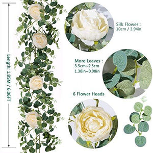 6ft 5pcs Artificial Rose Vine Decorations Hanging Eucalyptus Garland with Champagne Rose for Wedding Arch - Decotree.co Online Shop