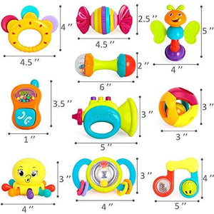 10pcs Baby Rattles Toys Set, Infant Grab N Shake Rattle, Sensory Teether, Early Development Learning Music Toy, Newborn Birthday Gifts for 0 1 2 3 4 5 6 7 8 9 10 12 Month Babies Boy Girl - Decotree.co Online Shop