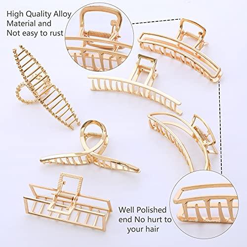 6 Pack Large Metal Hair Claw Clips - 4 Inch Nonslip Big Nonslip gold hair clamps ,Perfect Jaw hair clamps for Women and Thinner, Thick hair styling, Strong Hold Hair - Decotree.co Online Shop