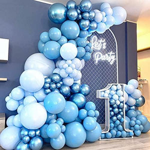 164Pcs Boy's Birthday Different Blue Macaron Size Balloons Garland Kit Dark and Baby Blue Chrome White Balloons - Decotree.co Online Shop