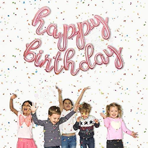 Rose Gold Happy Birthday Balloons Banner | Script / Cursive Rose Gold Letter Balloon Sign For Birthday Party Decoration - Decotree.co Online Shop