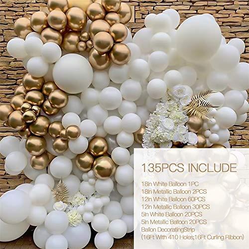 White Balloon Kit 135PCS 18In 12In 5In Metallic Gold Balloon Arch Garland For Festival Picnic Family Engagement, Wedding, Birthday - Decotree.co Online Shop