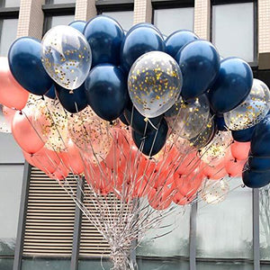 68 Pack Navy Blue Rose Gold Confetti Latex Balloons, 12 inch Birthday Balloons with 65 Feet balloon - Decotree.co Online Shop