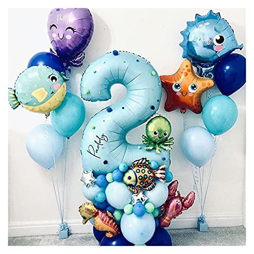 44pcs Under Sea Ocean World Balloons Blue Number Balloon Sea Party Theme Kids Happy Birthday Party Decoration - Decotree.co Online Shop