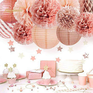Rose Gold Party Decorations -11PCS Elegant Party Supplies Tissue Pom Poms Paper Lantern Baby Shower Birthday Bachelorette Party Decorations - Decotree.co Online Shop