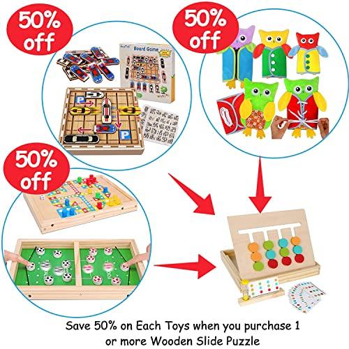 Montessori Learning Toys Slide Puzzle Color & Shape Matching Brain Teasers Logic Game Preschool Educational Wooden Toys for Kids Boys Girls Age 3 4 5 6 7 Years Old Travel Toys Birthday Gift - Decotree.co Online Shop