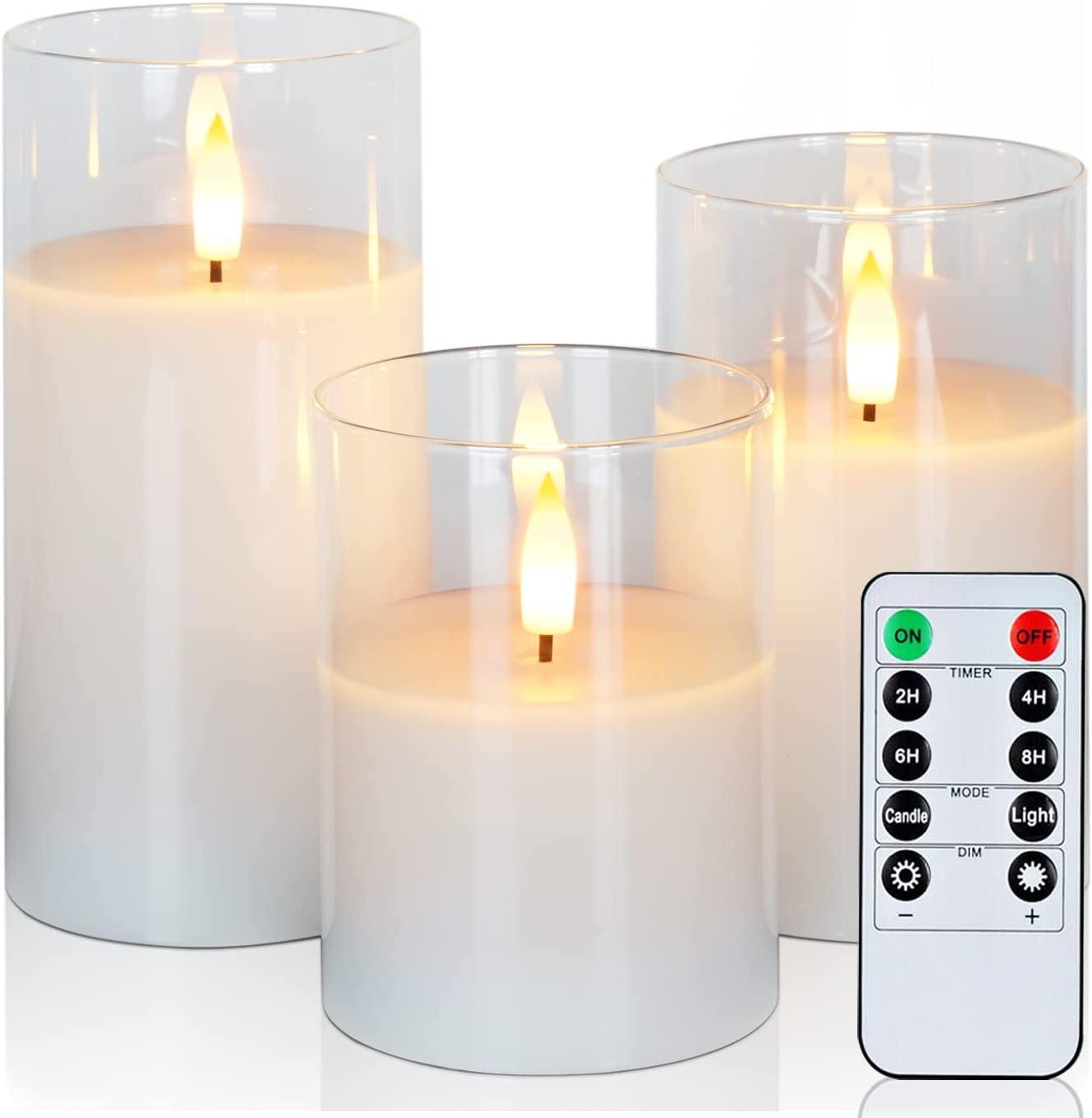 Set of 3 Clear Glass Flameless Candles Battery Operated for Wedding Aisle Decorations - Decotree.co Online Shop
