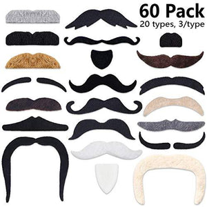 60 Pcs Fake Beard Self Adhesive Novelty Hairy Mustaches Costume Facial Hair for Birthday and Halloween - Decotree.co Online Shop