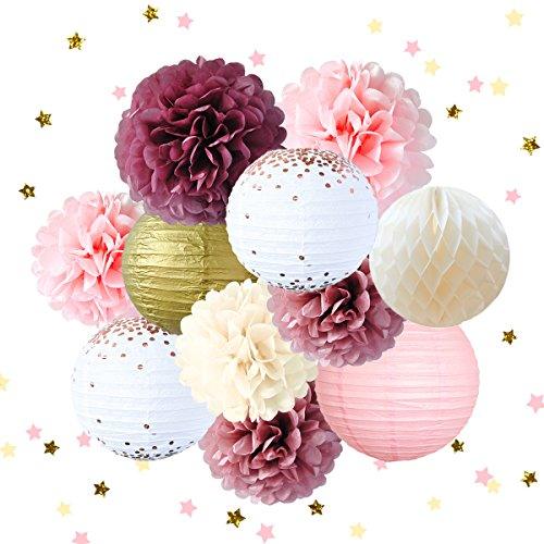 Dusty Rose Blush Pink Tissue Pom Poms Rose Gold Foil Dots Paper Lanterns Gold Glitter Party Confetti 50G for Wedding Bridal Shower Baby Shower Birthday - Decotree.co Online Shop