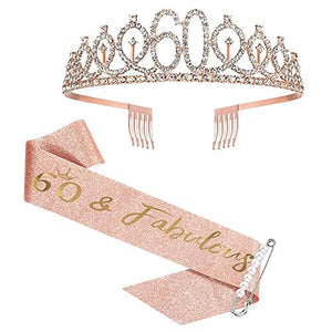 60th Birthday Sash and Tiara for Women, Rose Gold Birthday Sash Crown 60 & Fabulous Sash and Tiara for Women, 60th Birthday Gifts for Happy 60th Birthday Party Favor Supplies - Decotree.co Online Shop