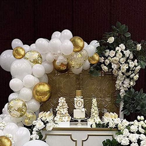 White Balloon Arch Garland Kit, 124 Pieces White Gold and Gold Confetti Latex Balloons for Baby Shower Wedding Birthday - Decotree.co Online Shop