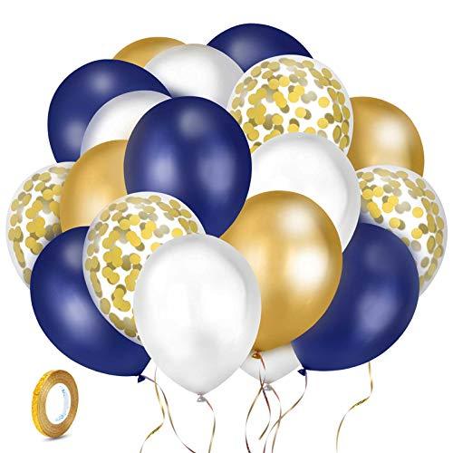60PCS Navy Blue and Gold Confetti Balloons, Premium 12inch Pearl White and Gold Metallic Chrome Birthday Party Balloons, - Decotree.co Online Shop