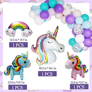 138Pcs Pastel Unicorn Birthday Balloons Arch Kit 12''10''5'' Purple Pink Tiffany Blue Balloons Set with Rainbow Unicorn Balloons Happy Birthday Balloons for Baby Shower Girls Birthday Party Supplies - Decotree.co Online Shop