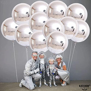 Pack of 12 | Big 22 Inches 360 Degree Round Metallic Helium Silver Balloons | 4D Sphere Mylar Foil Mirror Finish | Birthday Party Supplies - Decotree.co Online Shop