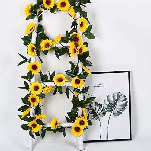 3 Pack Artificial Sunflower Garland Silk Sunflower Vine Artificial Flowers with Green Leaves for Wedding Table Home Decor - Decotree.co Online Shop