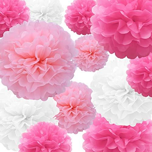 Tissue Paper Pompoms Paper Flower 22 Pcs Pink,Rose Red,White Paper Flower Ball for Birthday Bachelorette Wedding Baby Shower Bridal Shower Party Decoration - Decotree.co Online Shop